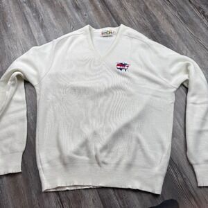 Vintage Divots Men's XL Golf Vneck Sweater White Long Sleeve